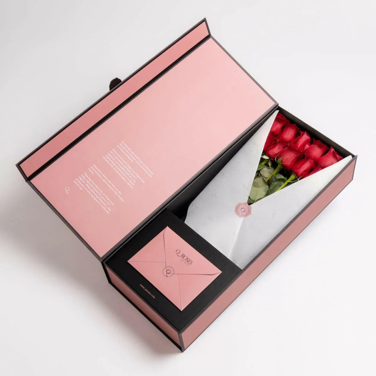 Buquê de rosas vermelhas premium em caixa de luxo - QRoses