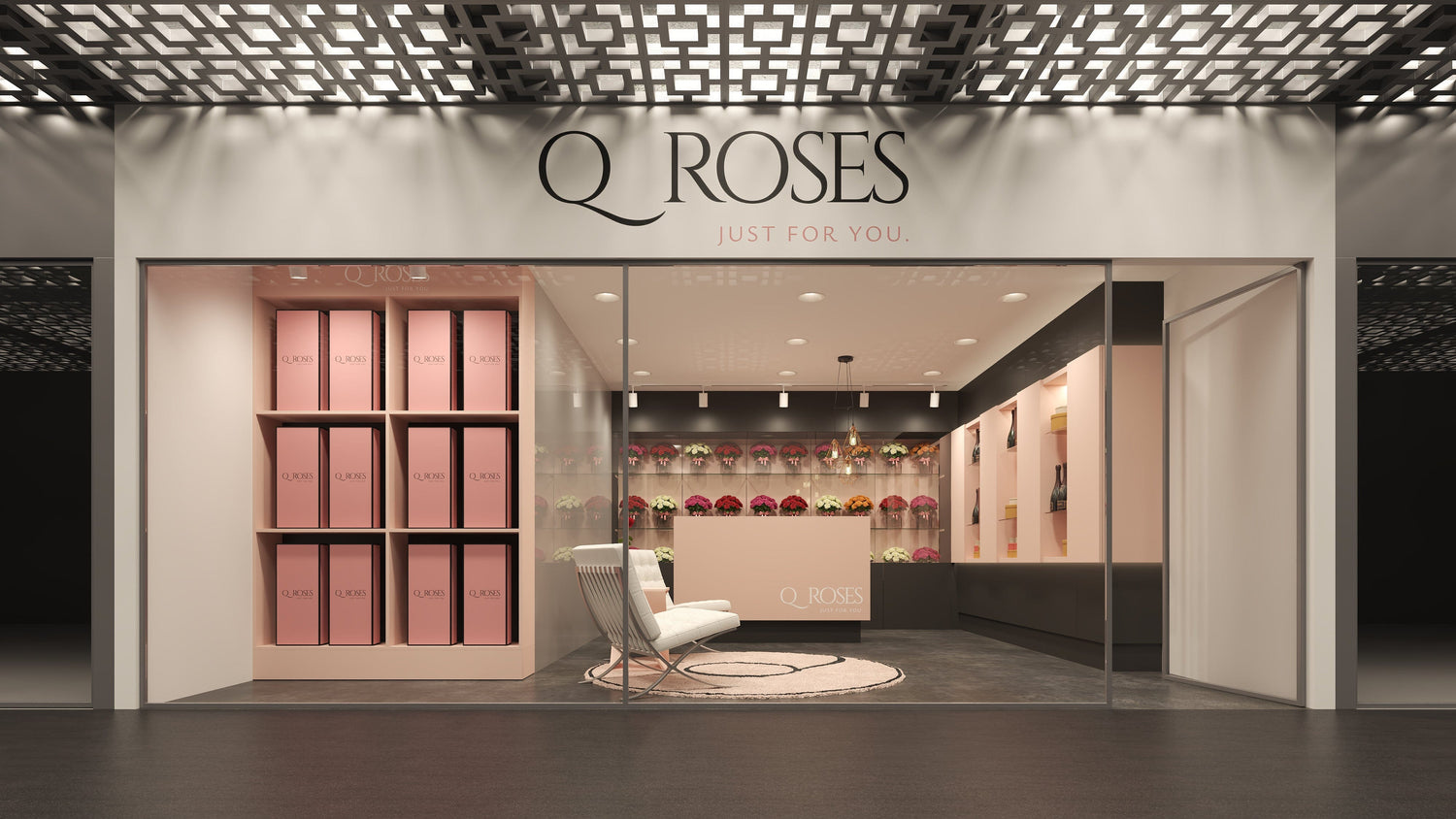 Renderização 3D da nova loja QRoses na Marina de Cascais