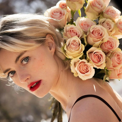 Buquê de rosas cor-de-rosa premium em caixa de luxo - QRoses