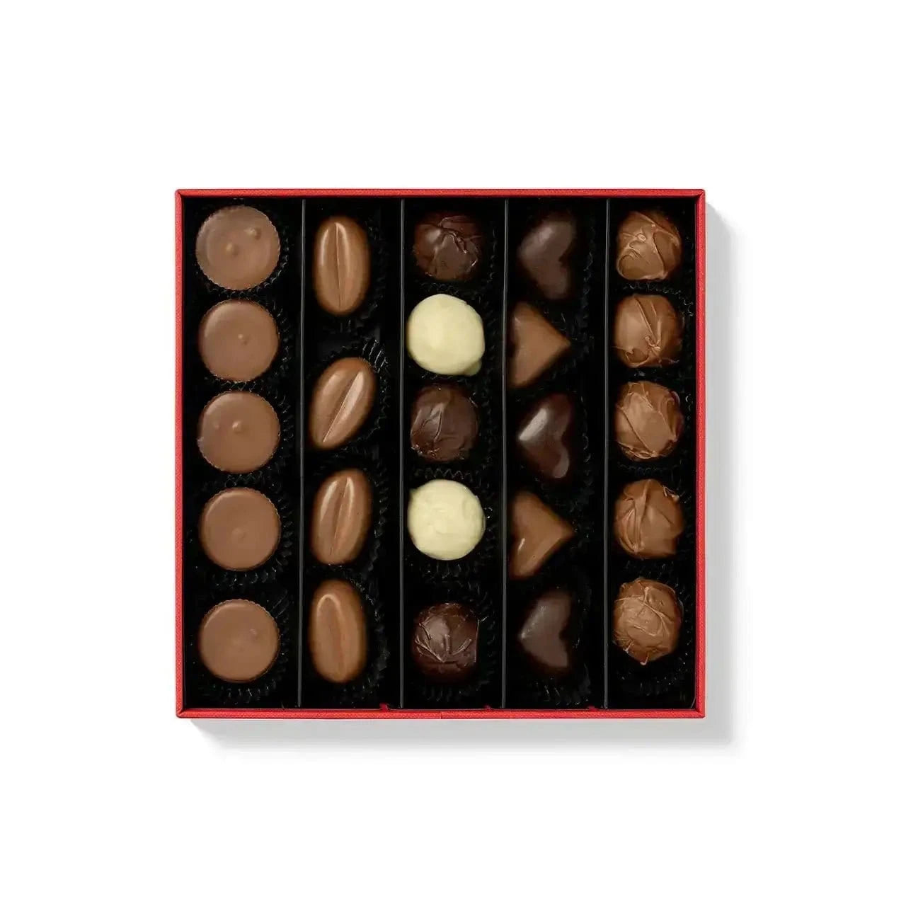 Buquê de Rosas Vermelhas e Chocolates Arcádia - sortido caixa aberta dos chocolates premium 250g  | QRoses